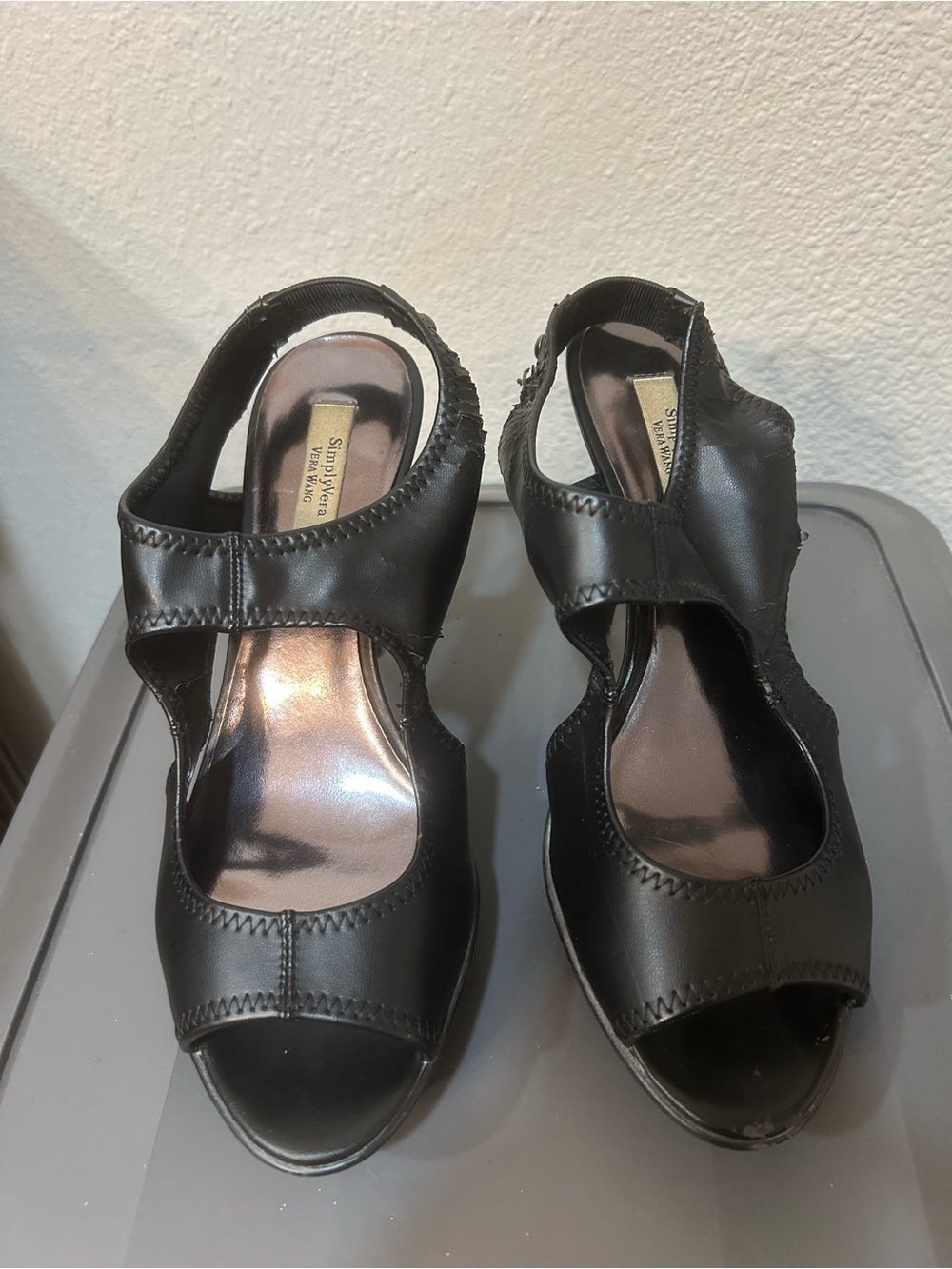 Simply Vera Vera Wang Black Open-Toe Elastic Slingback Heels